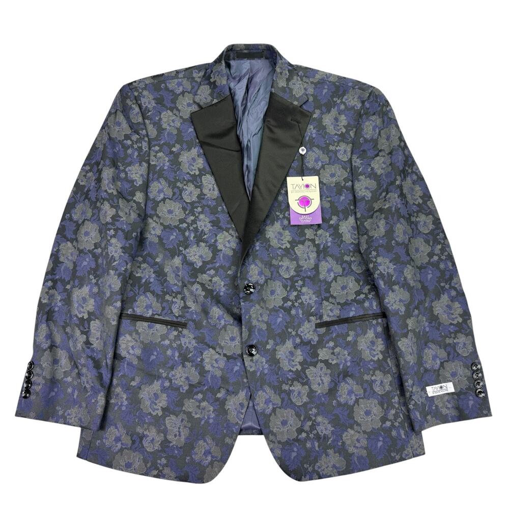 Tayion Mens Classic Fit Jacquard Floral Dinner Suit Jacket Gray Purple 42S